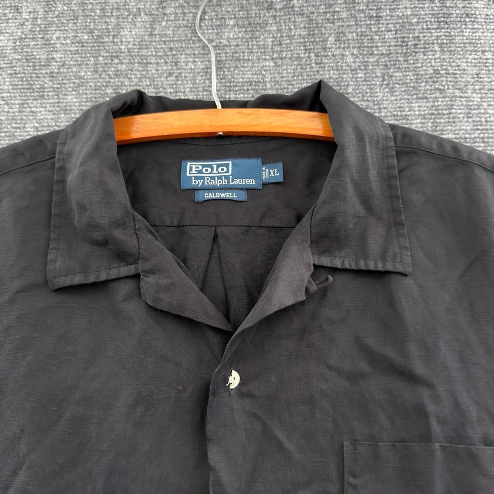 Vintage Polo Ralph Lauren Caldwell Silk Linen Loop Collar Camp Shirt XL Black